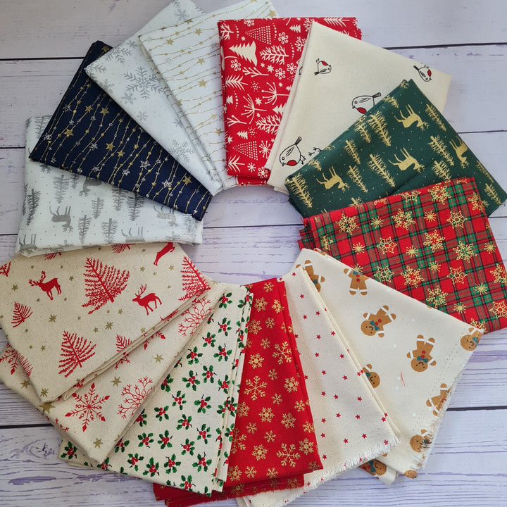 Navy white Christmas fat quarter bundle/ by the half metre quilting / craft cotton Fabrics.