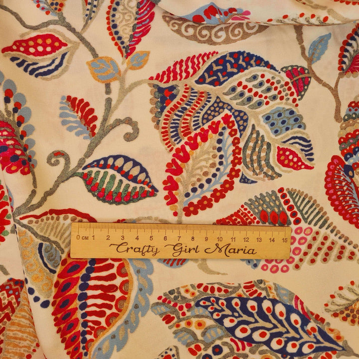 Abstract Floral Leaf Viscose Challis dressmaking fabric per 1/2m