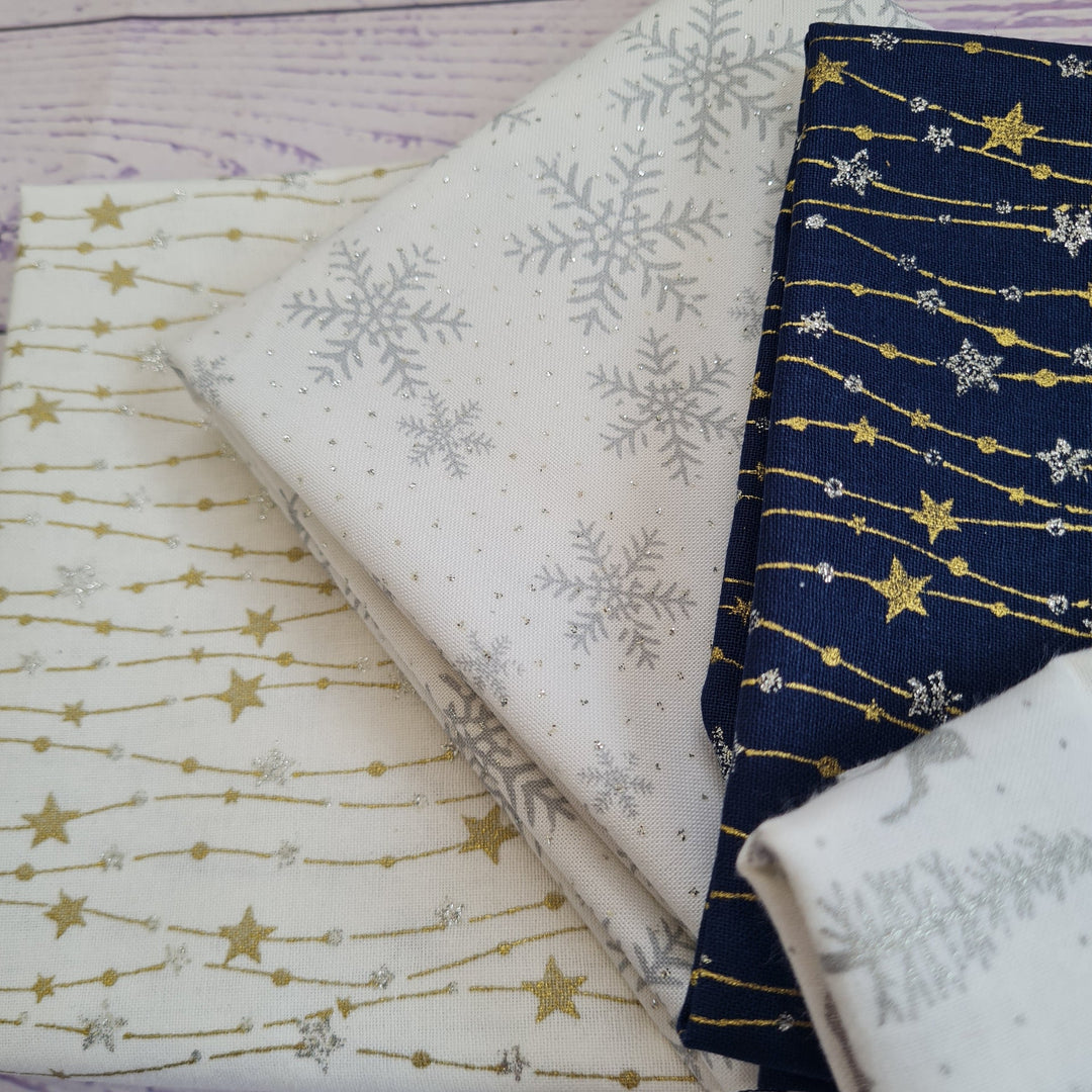 Navy white Christmas fat quarter bundle/ by the half metre quilting / craft cotton Fabrics.