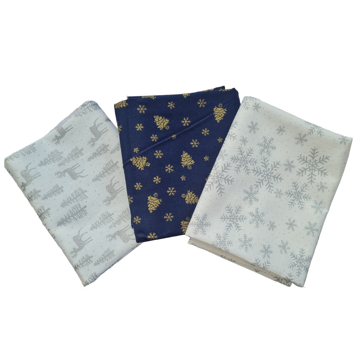 Navy white Christmas fat quarter bundle/ by the half metre quilting / craft cotton Fabrics.