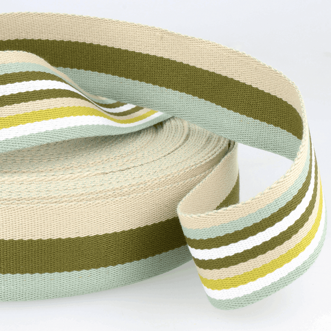 Webbing Double-Sided Stripes: 40mm wide bag strapping. Various colours. Per metre.