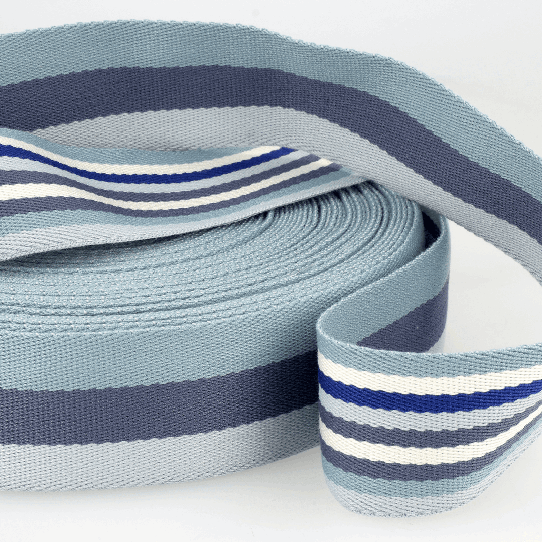 Webbing Double-Sided Stripes: 40mm wide bag strapping. Various colours. Per metre.