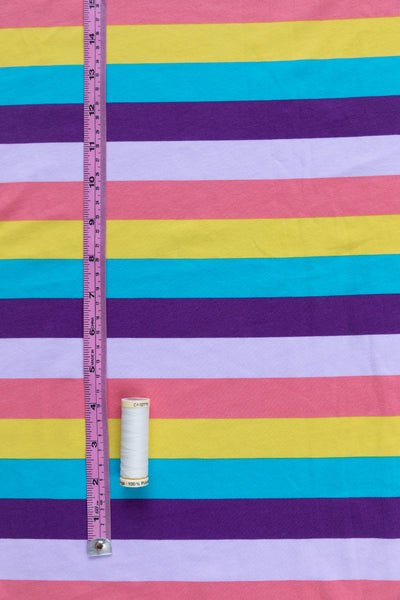 Tilly and the Buttons Rainbow Stripe Organic Cotton Jersey Knit Fabric. By the half metre.