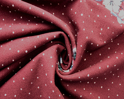 Wine Floral Pin Spot Crêpe Stretch knit Scuba dress fabric by the half metre.