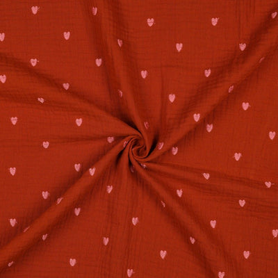 Embroidered Heart Cotton Double Gauze Muslin dress fabric by Poppy. x half metre.