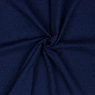 Lightweight Cotton Dobby Spot fabric by the half metre. White, navy blue.