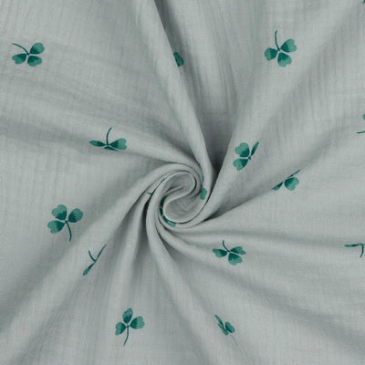 Lucky Clover Cotton Double Gauze Muslin dress fabric by the half metre.