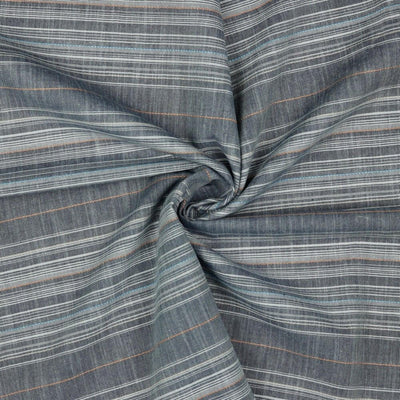 Blue lightweight yarn-dyed horizontal stripe cotton, viscose chambray fabric by the half metre.