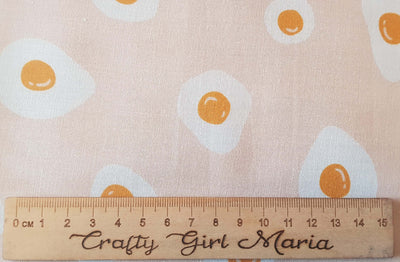 Fried Egg Cotton  Craft Quilt 100% Cotton Fabric, fun kids Easter fabric by the half metre. By Little Johnny.