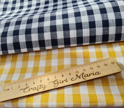 Premium quality 1/4 in Gingham Check Summer cotton fabric. Navy, ochre.