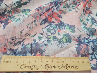Pink floral dobby chiffon dress fabric by the METRE. 56 inch wide dressmaking fabric.