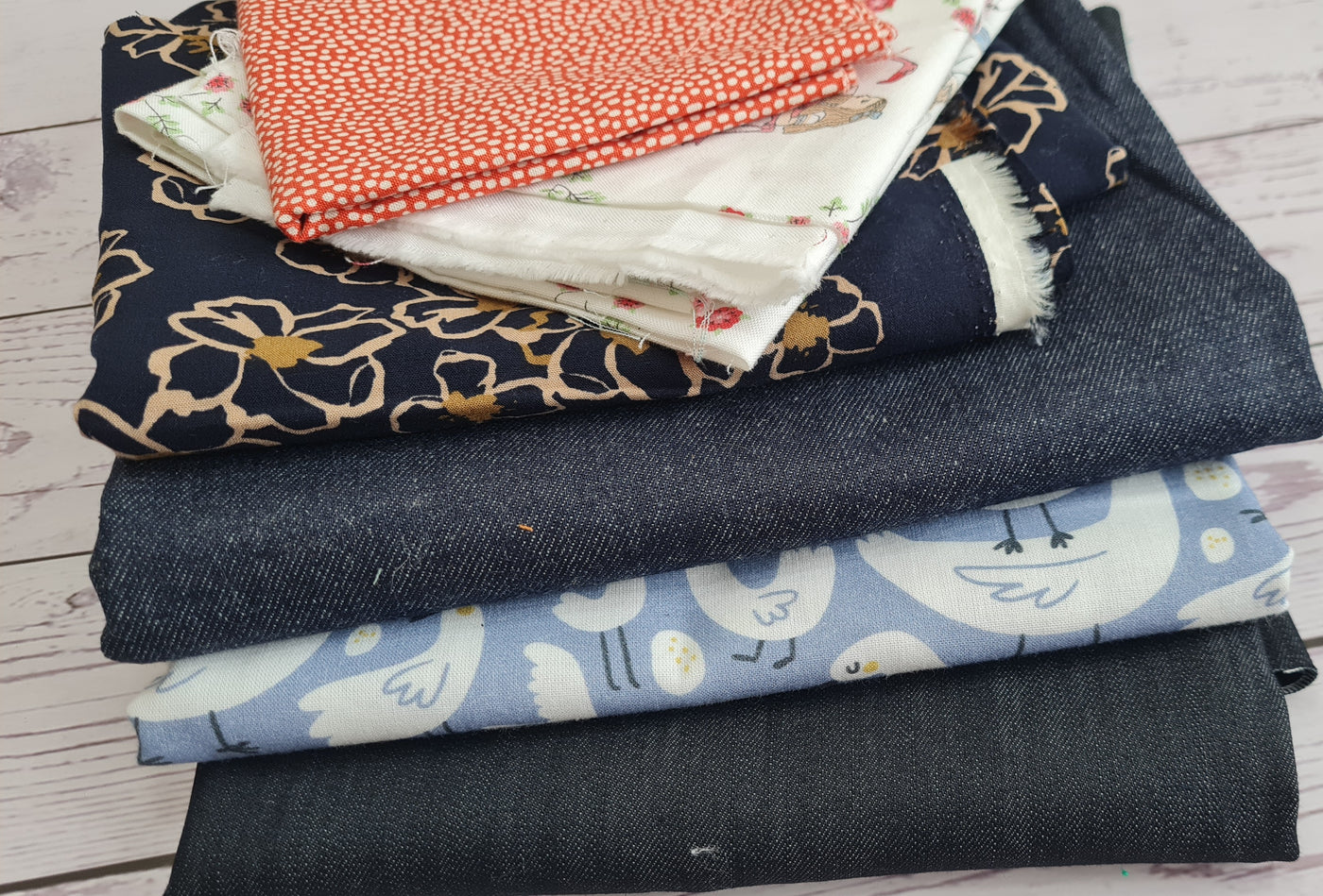 BARGAIN Fabric remnants: various woven cotton, denim and viscose end of rolls