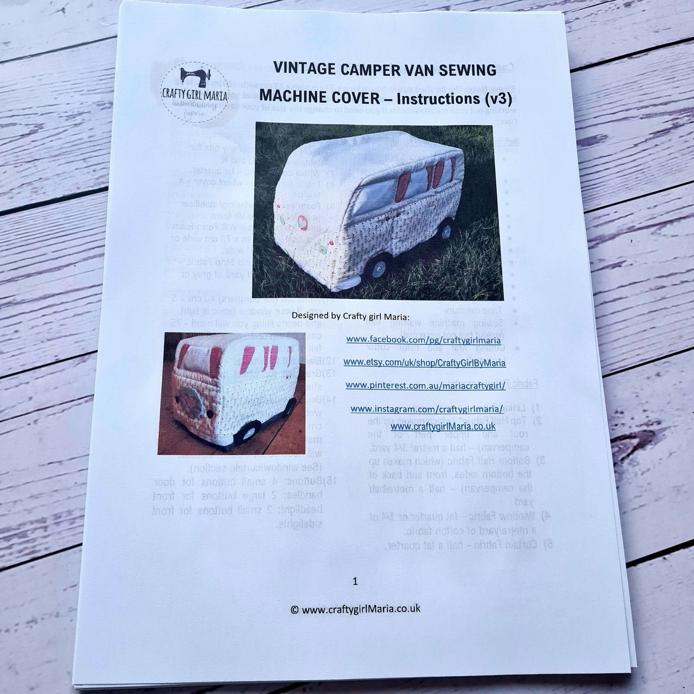 Campervan Fabric Sewing Machine Cover Sewing Kit. Optional instructions and extras.