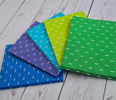 Multicolour Dash Blenders 5 x fat quarter bundle craft cotton fabric.  quilting fabric. Craft Cotton Company.