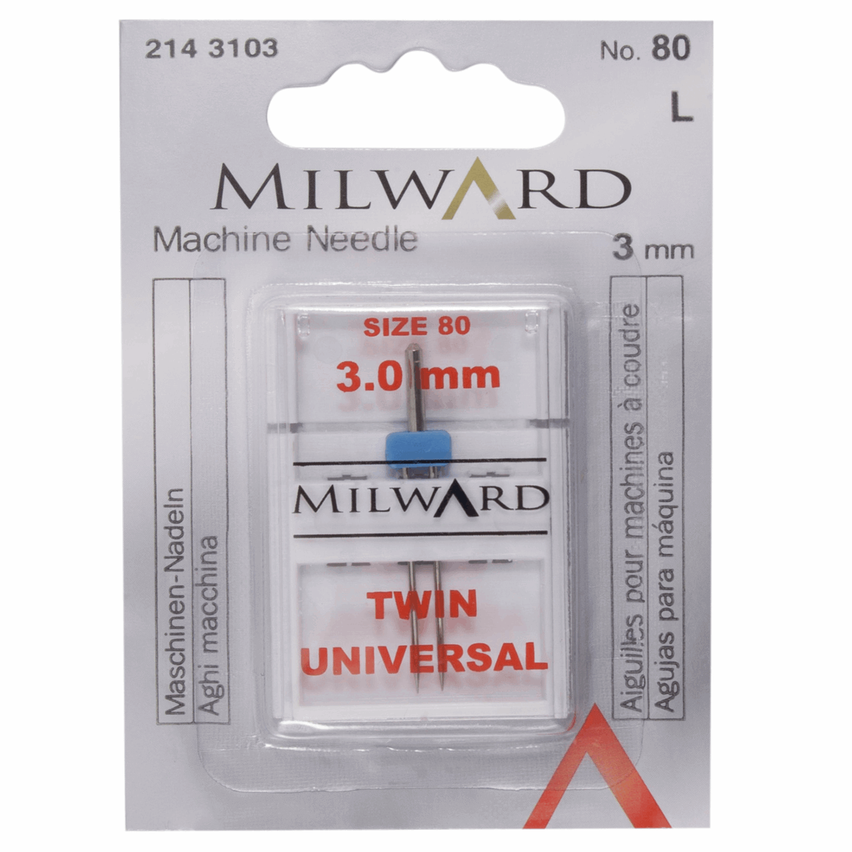 Twin sewing needles: universal 80/12 3 mm and stretch 75/11 2.5 mm and 4 mm. Milward