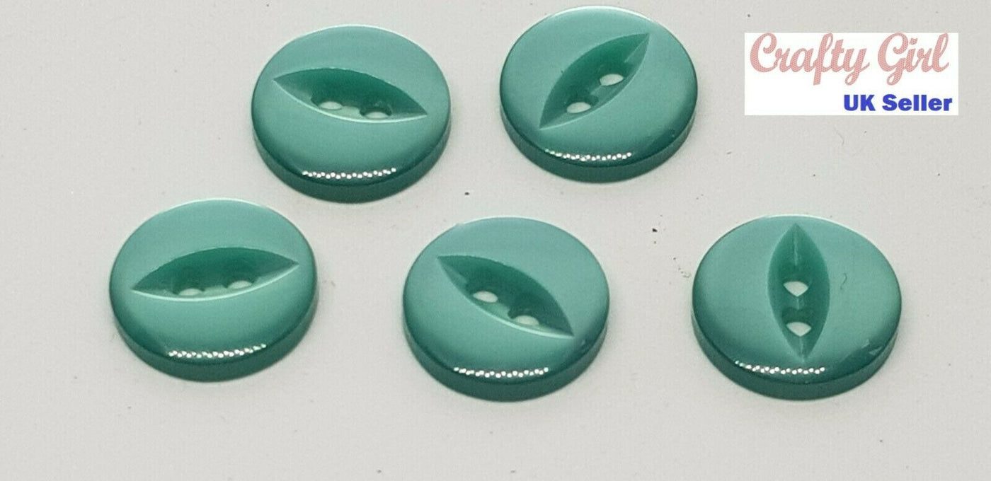 10 x Round Fish Eye Button 2 Hole Polyester - 11mm / 18L Green, navy and cream