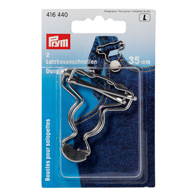 Prym Dungaree Buckles. Silver metal 35 mm and 40 mm. 2pk