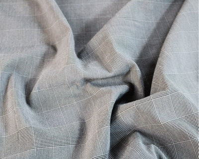 Micro Check Stretch Suiting. 2% elastane, polyester and viscose. Sold by the half metre