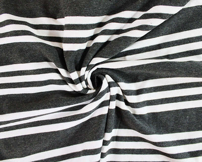 Charcoal grey & white stripe stretch cotton lycra jersey knit fabric, OEKO-TEX® x 1/2m