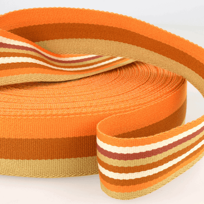 Webbing Double-Sided Stripes: 40mm wide bag strapping. Various colours. Per metre.