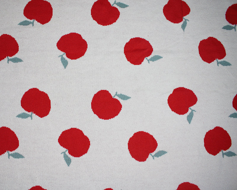 Cute Apples cotton viscose knit dress fabric by the half metre.