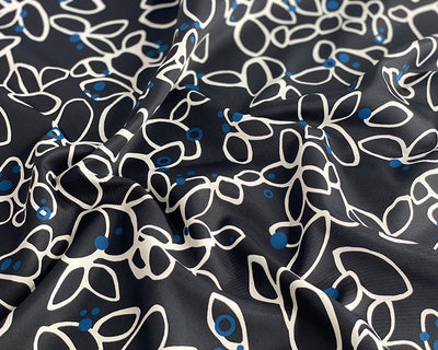 Monochrome, Blue Abstract Rings Satin 100% Polyester fabric. By the half metre