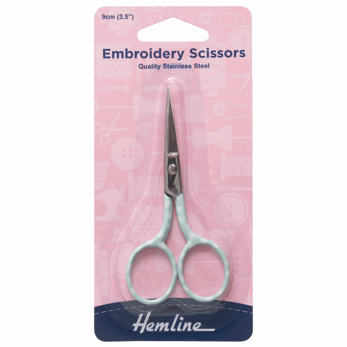 Embroidery scissors: blue polka dot. Adjustable blades, fine points, needlework. 9 cm. Hemline.
