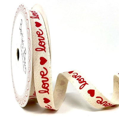 Berties Bows 15mm/25mm Love and Heart Herringbone cotton ribbon x 1m