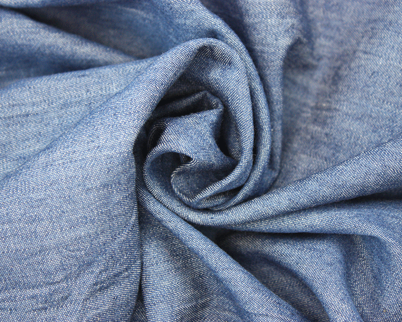 Mid Blue 100% Cotton Plain Washed Denim Chambray Chambre Fabric. By the half metre.