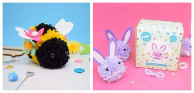 Easy kids crafts: Cute Bee/ Bunny Pom Pom Craft Kit by The Make Arcade. UK made