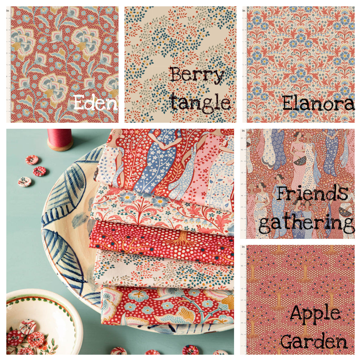 Tilda Hometown fabrics by the Fat quarter - cotton quilting fabric. Rust