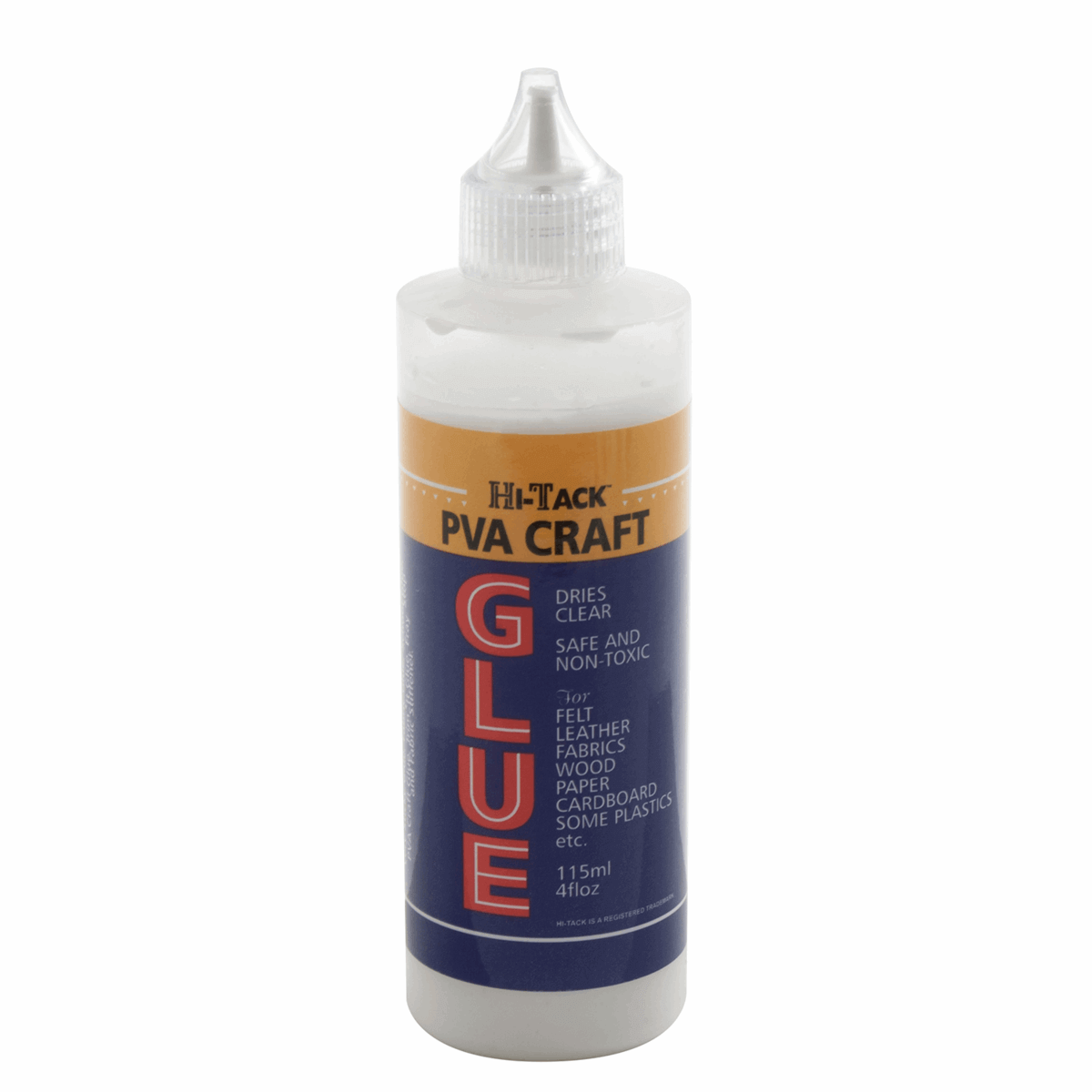 Adhesive: Hi-Tack PVA Craft Glue: 115ml. Wood, polystyrene. HT1810