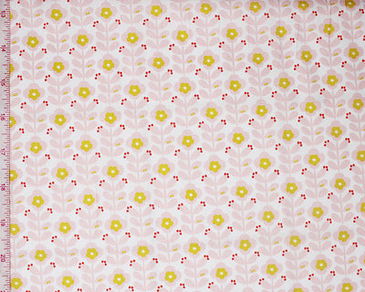 Orla Poppy leaves Poplin 100% cotton fabric, by the half metre.. Pink retro floral fabric.
