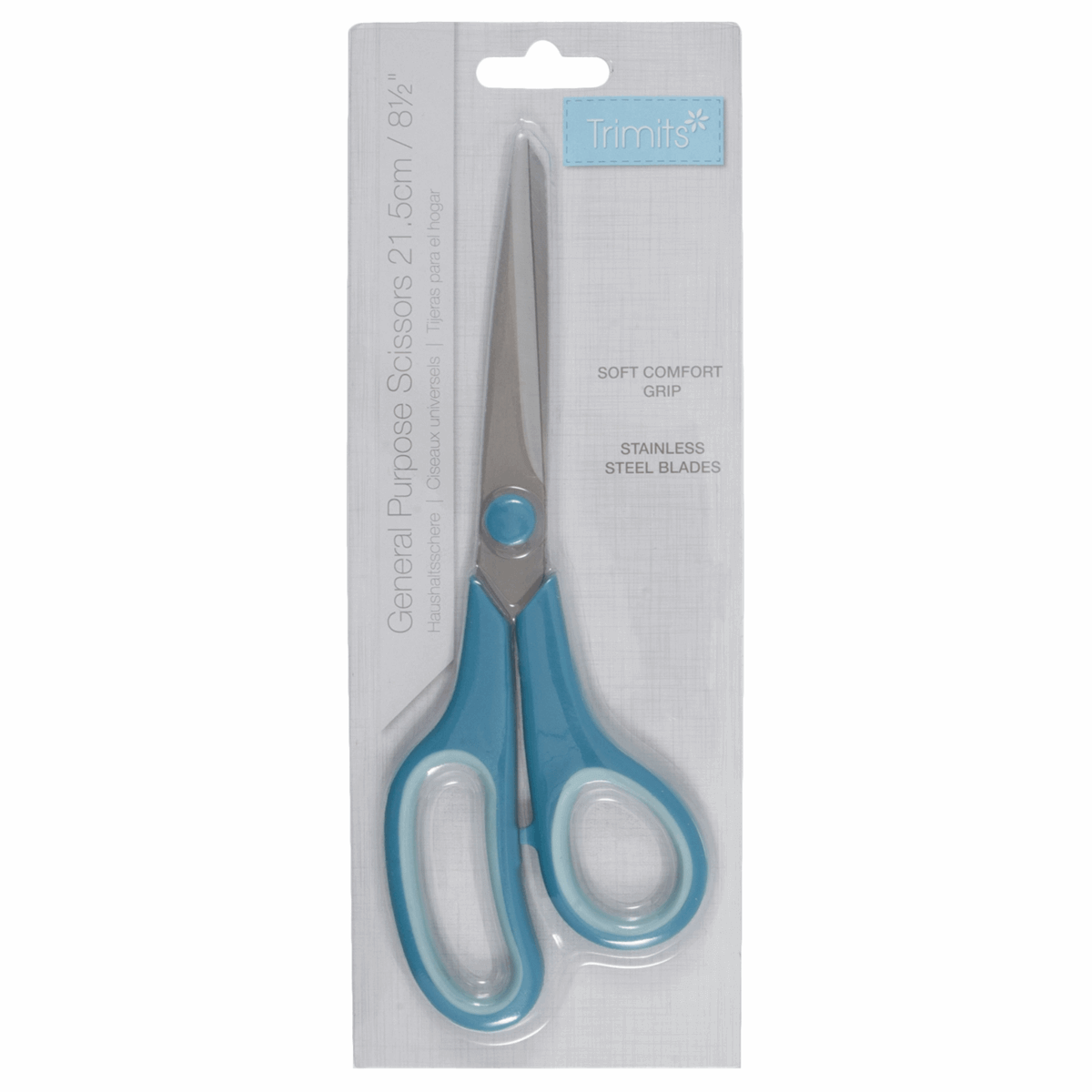 General Purpose Scissors: stainless steel blades, soft comfort grip. 21.5 cm/8.5" Trimits