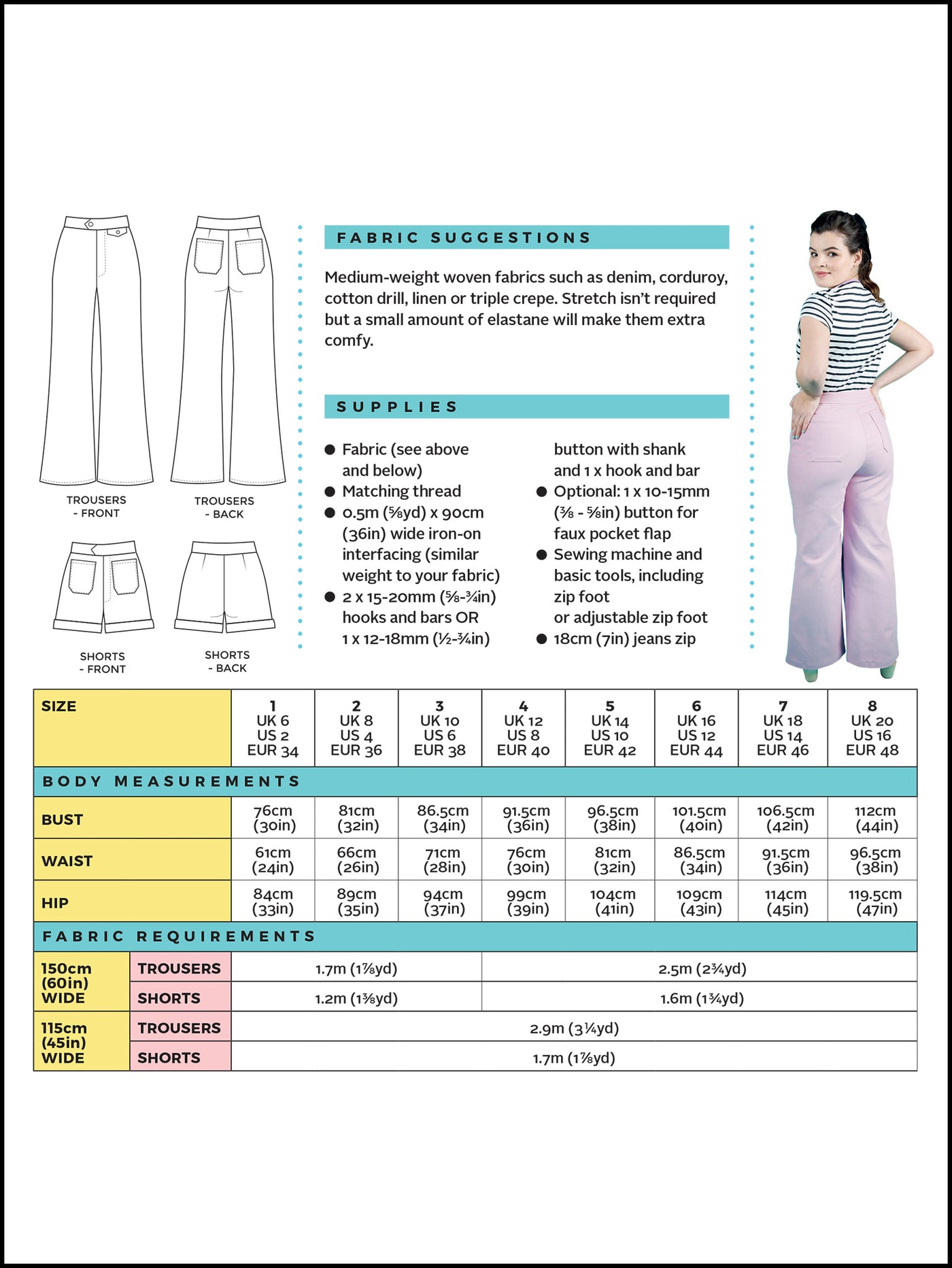 Tilly and the Buttons Jessa trousers and shorts sewing pattern. Easy casual pattern.