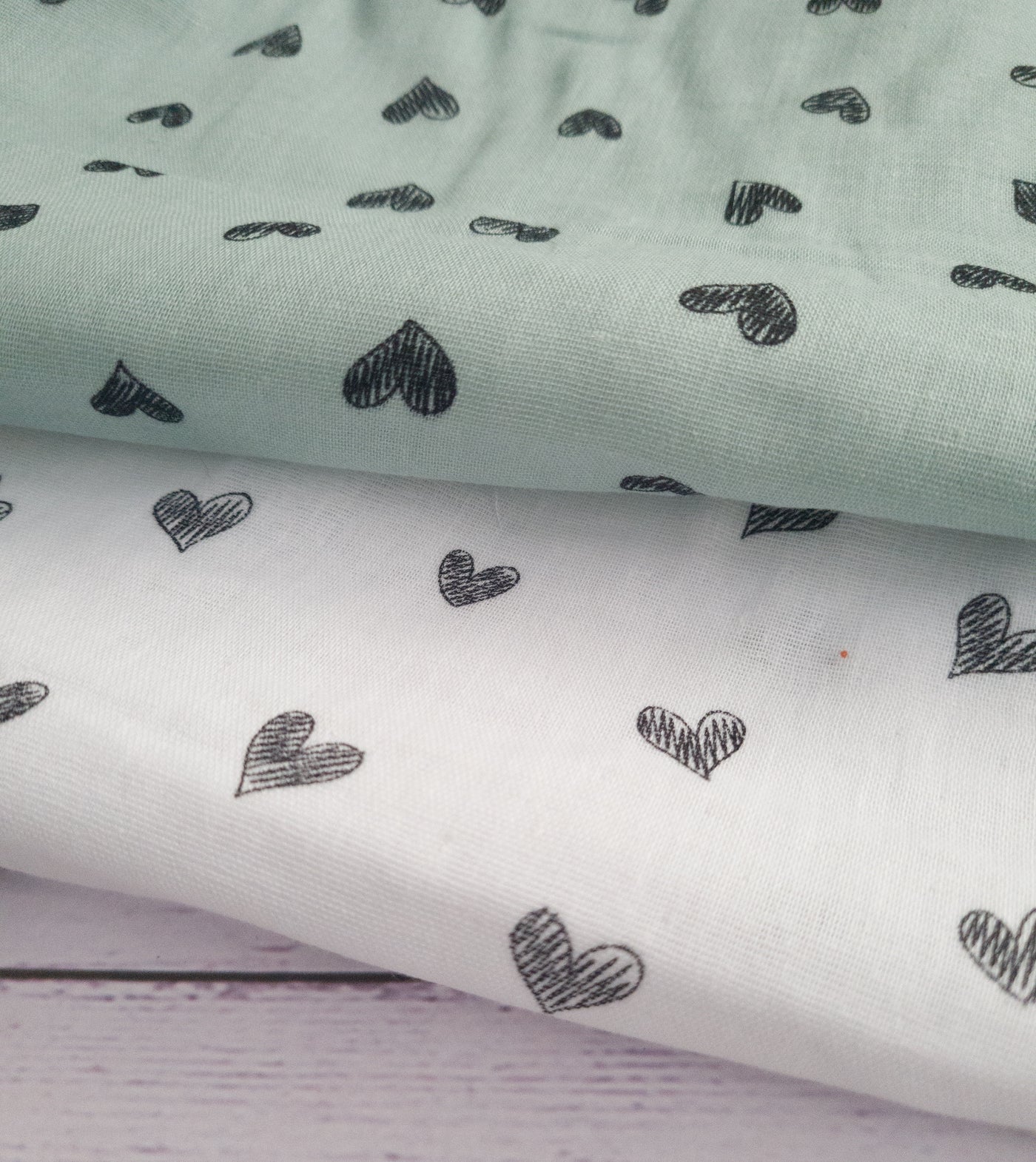 Doodle Hearts muslin nursery, dress fabric by the half metre. 100% cotton muslin