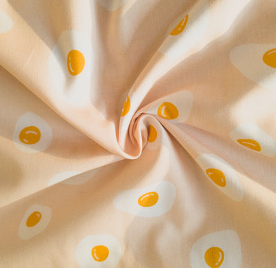 Fried Egg Cotton Craft Quilt 100% Cotton Fabric, fun kids Easter fabric x half metre