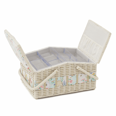 Large Deluxe Sewing Bee Hamper Sewing Box: 26 x 35 x 19cm. Wicker and fabric.