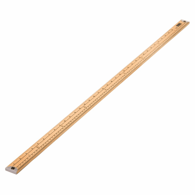 Wooden metre rule stick: Metric and imperial. Brass ends.