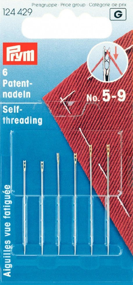 Prym self threading sewing needles: pack of 6, Size numbers 5-9
