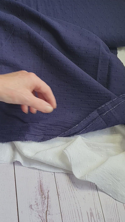 Lightweight Cotton Dobby Spot fabric by the half metre. White, black, navy blue.