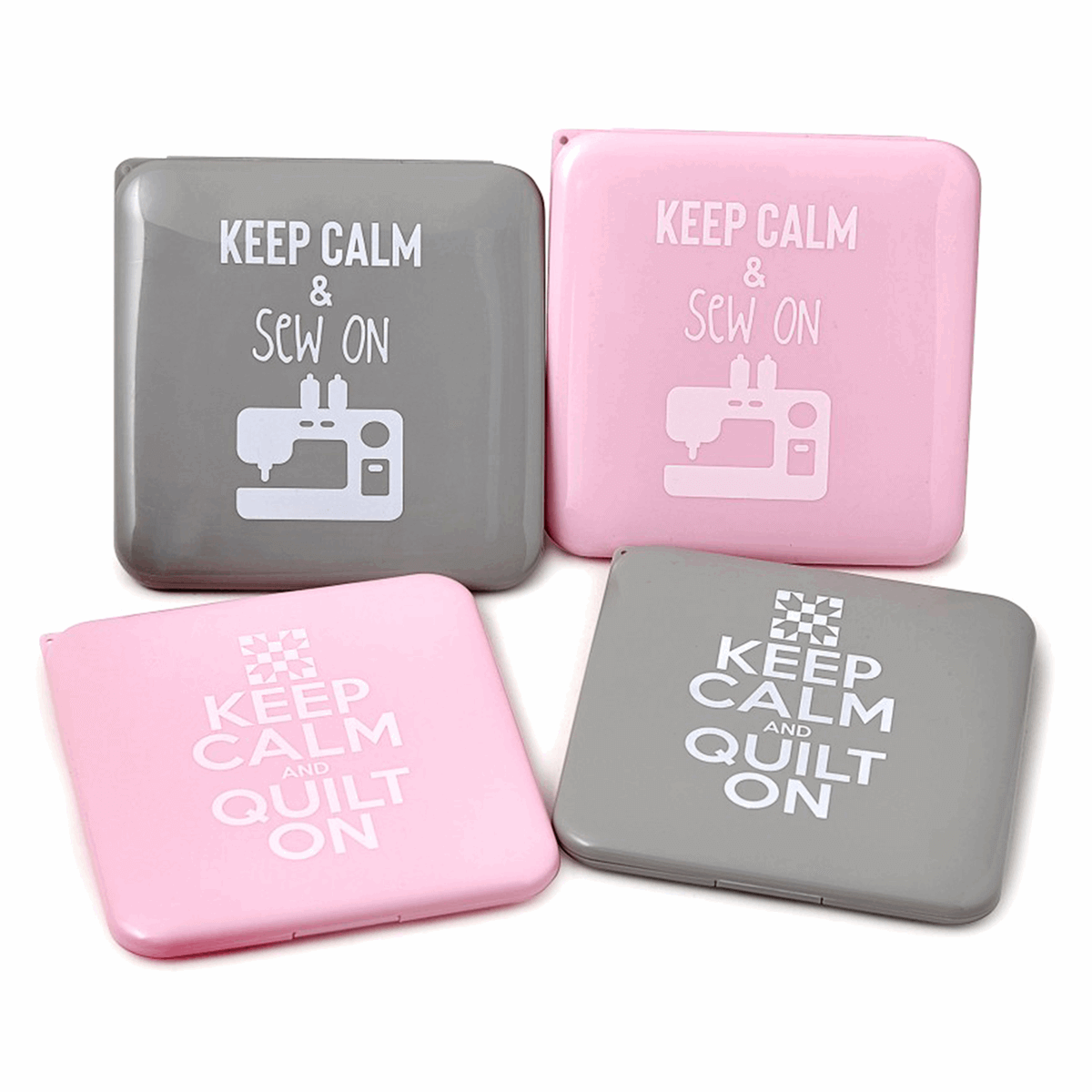 Plastic holder case: "Keep Calm and Sew On/Quilt on". Sewing, quilting.