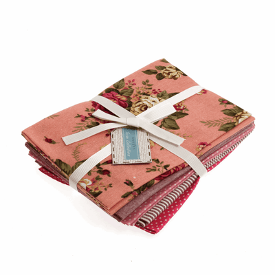Cotton linen Rosie quilt fabrics fat quarter bundle 5 pack: polkadot spots, stripes, plain.