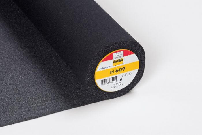 Vilene/ Vlieseline black iron on fusible stretch jersey woven interfacing 75cm. By the half metre: H609