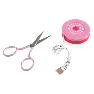 Embroidery scissors: pink polka dot. stainless steel blades, fine points, needlework. 9 cm. Hemline.
