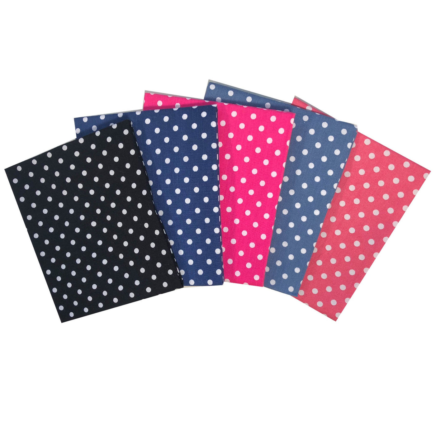 Polkadot Medium Spots 5 x fat quarter bundle craft cotton fabric. Pink, blue quilting fabric. Craft Cotton Company.