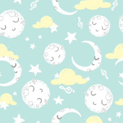 Goodnight pale grey, mint green and white nursery/kids quilting fabric by the fat quarter Craft Cotton Company.
