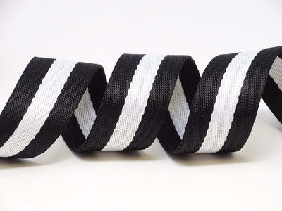Berties bows 30mm cotton blend white striped bag strapping/webbing. Per metre.