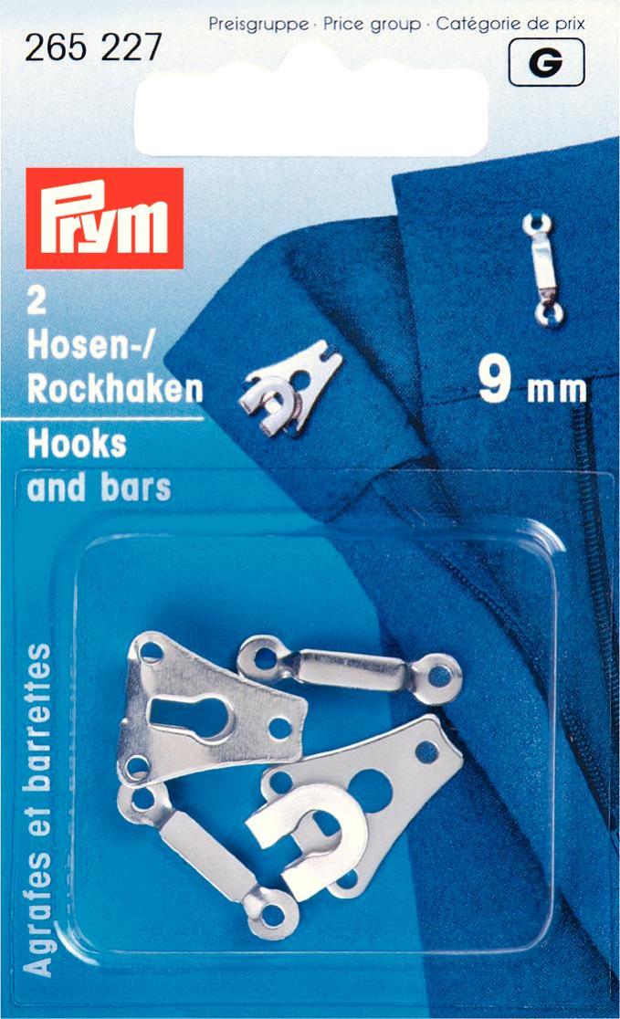 Trouser and skirt waistband fasteners clasps. Silver colour, 9 mm. Prym. 2pk.