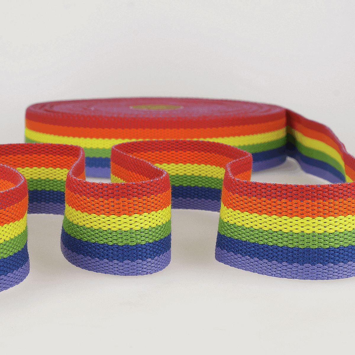 Striped Rainbow Webbing, belt, bag strapping 40 mm. Heavyweight. By the Metre.